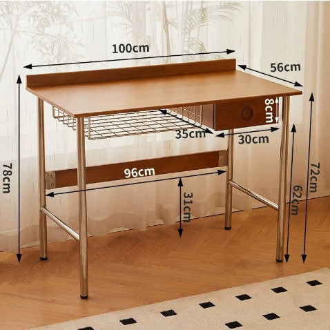 Same-day shipping: retro-chic, understated luxury home office desk, japanese-style computer desk, stainless steel and solid wood writing desk