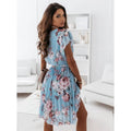 Dresssummernew arrival women best selling flutter sleeves waist floral pleated skirt
