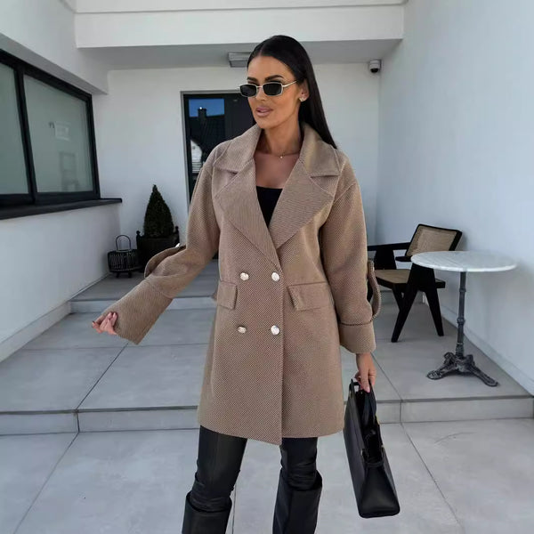 , the new European and American solid color H-shaped suit collar and woolen jacket.