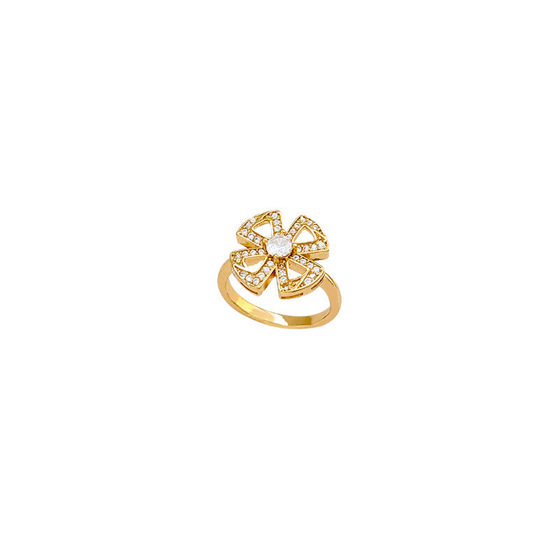 Japanese and korean flower open ring fashion zircon ring female ins simple internet celebrity adjustable stylish ring jewelry