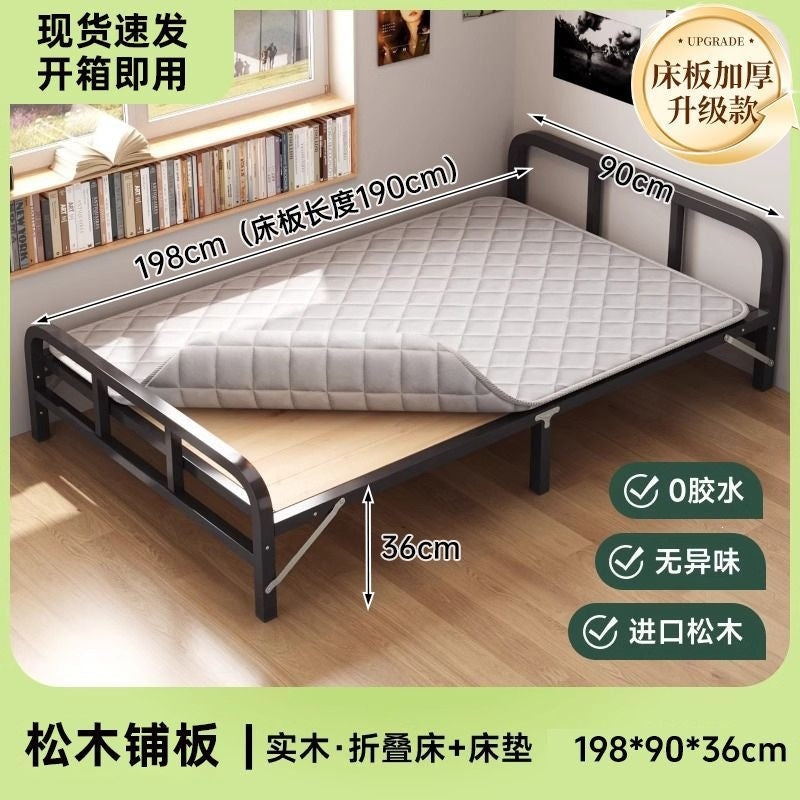 Solid wood folding bed single bed home hard board bed simple patchwork bed iron steel wood bed adult bed