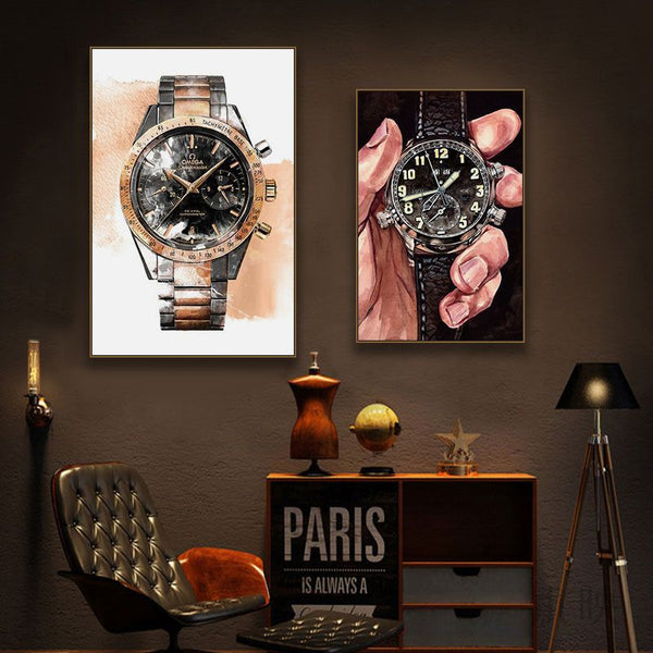 Watch shop decorative painting famous brand watch shop repair shop consignment line hand-painted style hanging painting luxury consignment line painting