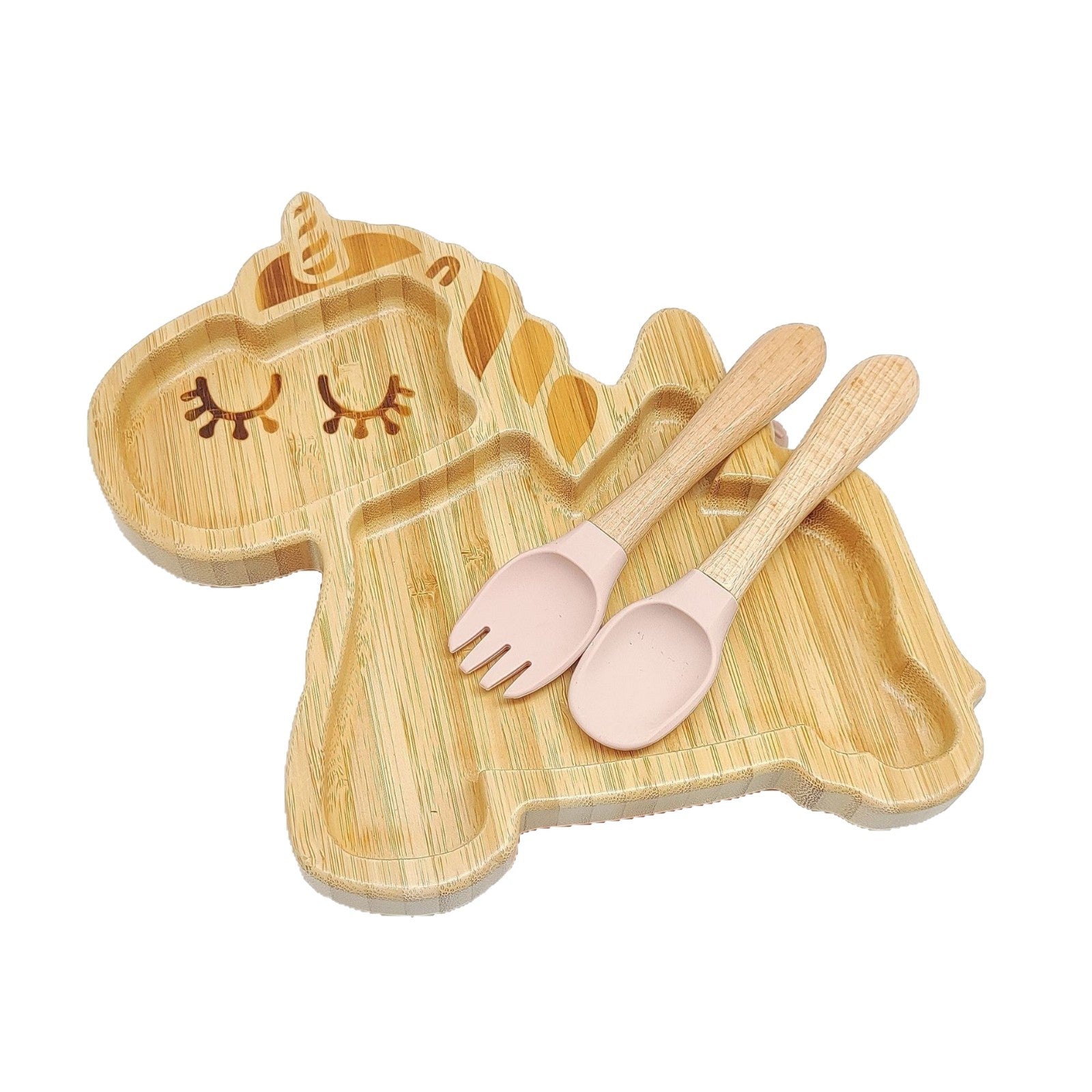 Food grade silicone children's tableware set baby food supplement training fork and spoon plate cute cartoon baby tableware set