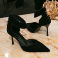 Huizhou aliexpress women's high heel sandals - black faux fur fashion sexy pointed toe back zipper heels