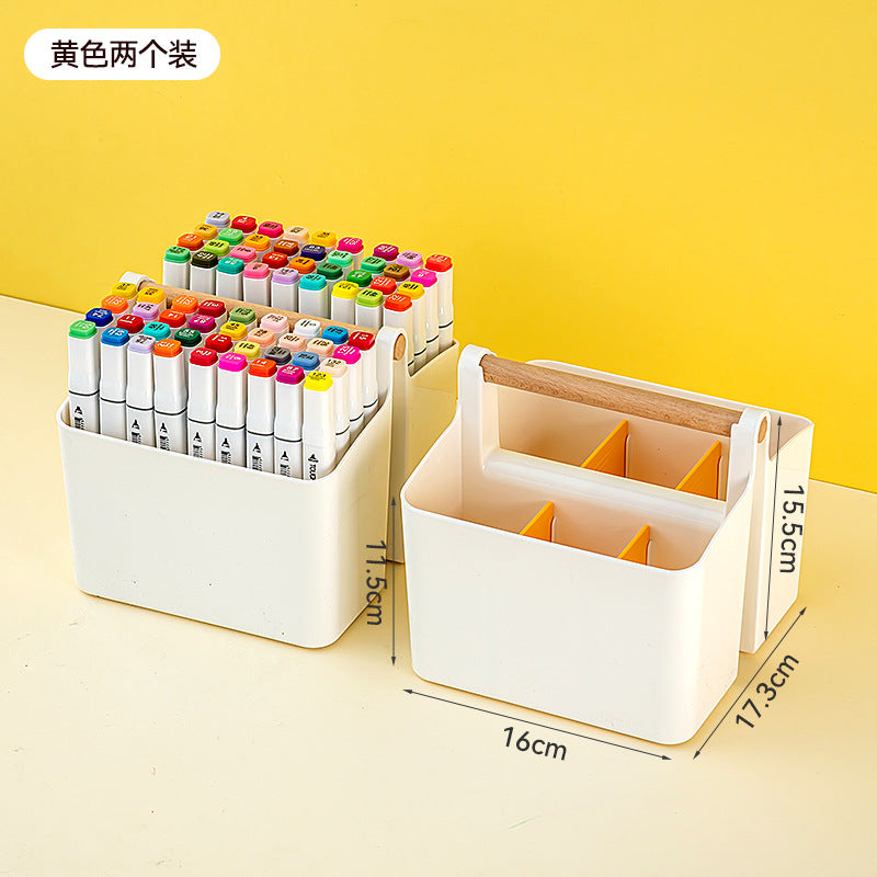 Hand-held colored pen marker storage box, grid large-capacity pen holder, finishing, student brush desktop stationery storage box