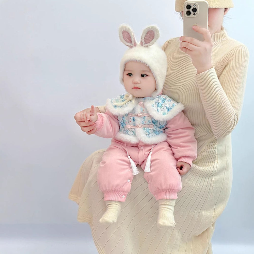 Baby autumn/winter chinese style romper - cute princess full month celebration hanfu - fleece-lined quilted outfit