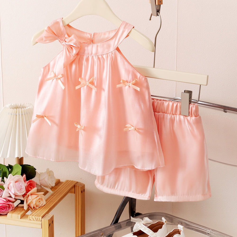 new product girl european and american style socialite suspender bow princess style + shorts loose suit