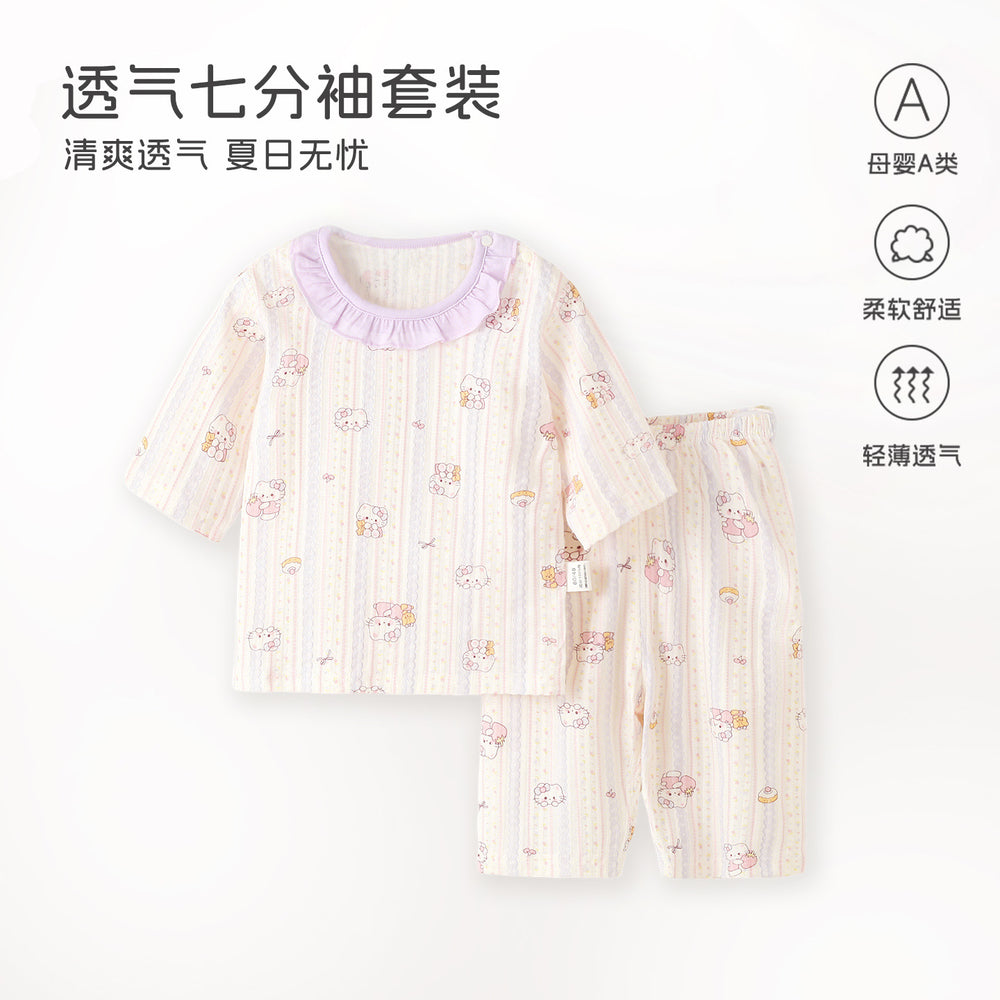 Baby pajamas pure cotton thin kids home clothes summer boys and girls three-quarter sleeve air-conditioning clothes separatessuit