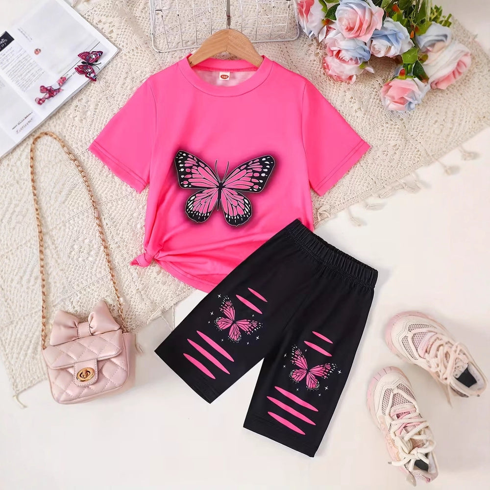 wholesale girls' short-sleeve and shorts sets, fashionable spring, summer, and autumn outfits for girls
