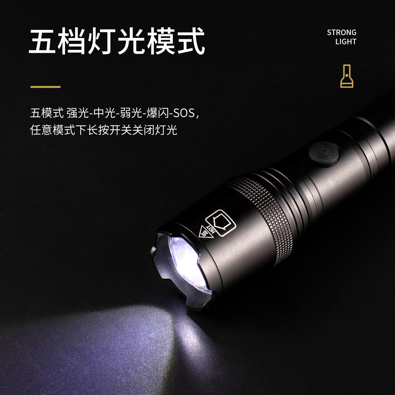 Cross-border new P50 strong light flashlight Type-C charging belt output multi-function zoom remote LED flashlight