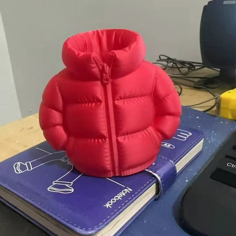 Influencer-approved 3d printed down jacket pen holder - creative desk organizer, home decor, toy, gift - new trendy design d1