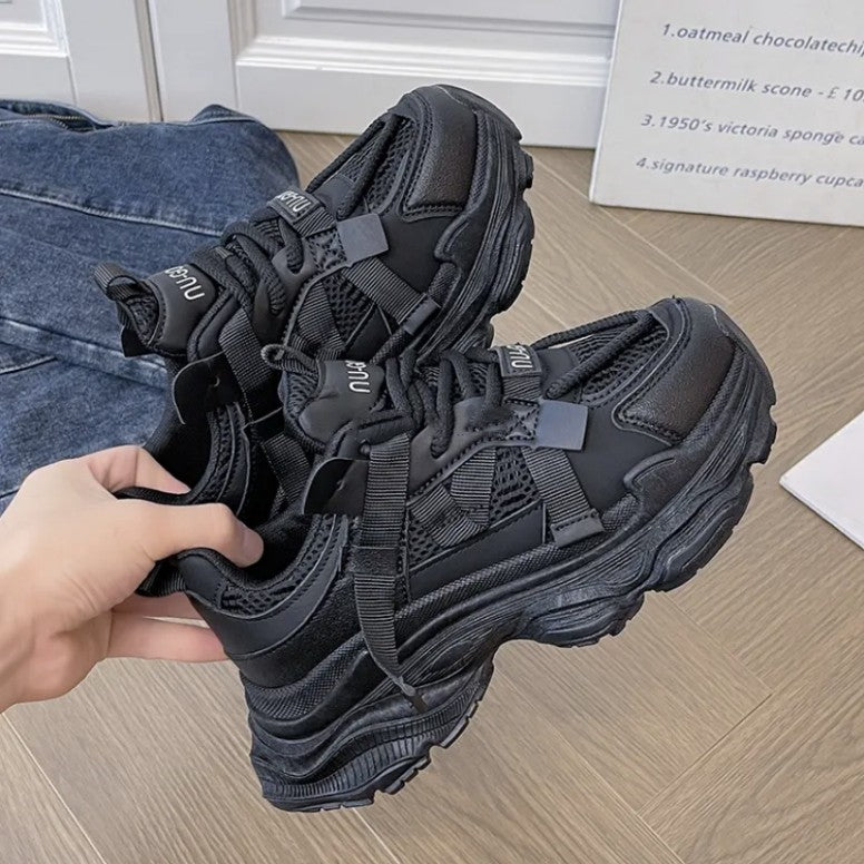Thick sole dad shoes for women 2026 autumn winternew arrival leather surface heightening two cotton student fleece-linedplatform shoes sneakers cotton shoes
