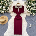 Korean ins summer new style niche styleretro polo collar short sleeve silmslimming lookelegant hip-covering knittingdress