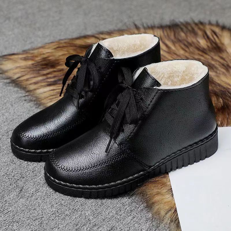 Winter slip-on fleece-lined cotton shoes heattech ladieswear shoes non-slipthickened cotton shoes for middle-aged and elderly people flatsnon-slip granny shoes
