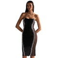 C7791 cross-border  new women's bandeau see-through pearl beaded bodycon sexy socialite party dress