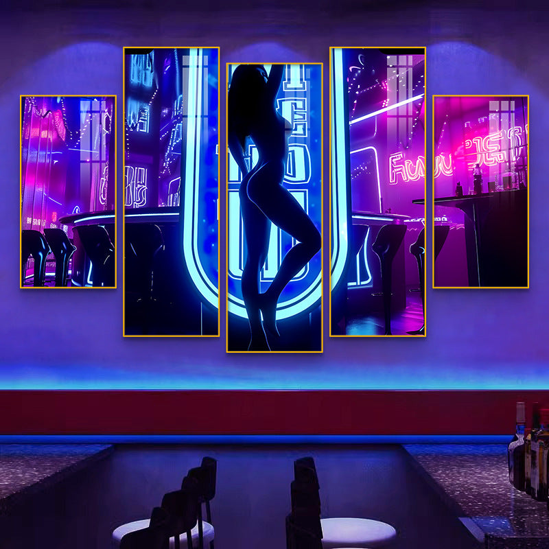 Bar clear bar wall decoration painting KTV box private room atmosphere decoration mural neon lights beautiful woman back painting