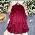 European and american design irregular shirt for women, rhinestone and beaded single-breasted batwing sleeve loose fit mid-length top