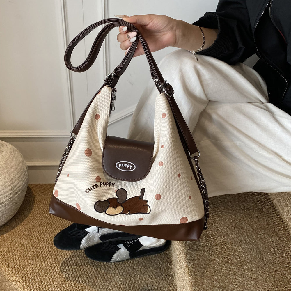 2025 new autumn/winter cute puppy large capacity tote bag - stylish and versatile handbag, commuter shoulder bag, and backpack