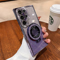 Suitable for samsung s25 protective case s26 edge diamond phone case s24 transparent rhinestone magnetic stand a56 anti-fall glitter powder