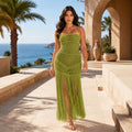 European and american beach party bandeau knit tassel maxi dress - cutout, sheer, sleeveless, bodycon cover-up - cross-border women's apparel wholesale