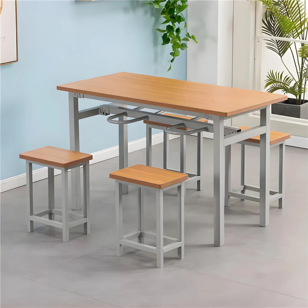 Stainless steel cafeteria table and chair 4-person 6-person hanging stool rectangular table school factory employee dining table separates combination