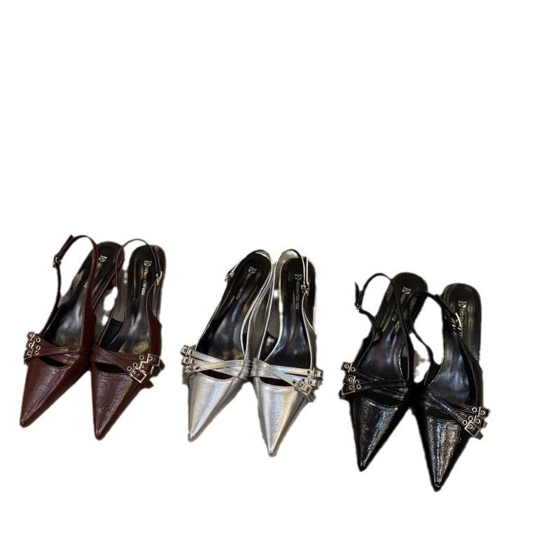 Niche style high heels red toe cap sandals fairy shoes 2024new arrival spring summer black french pointed toe flats