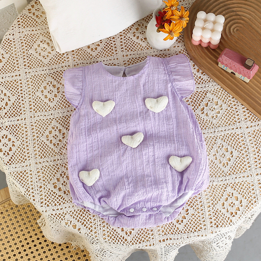 Infant and toddler thin summer style flying sleeve bag butt baby girl romper hoodie newborn cartoon style one-piece hoodie