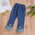 spring/autumn girls' casual embroidered denim fashion pants - korean style, trendy cartoon jeans for toddlers and children