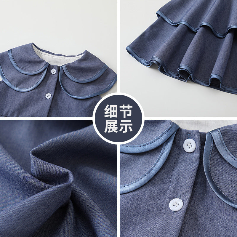 Princess dress kids girls summer new  fashion ruffle baby princess dress solid color korean style children's dress