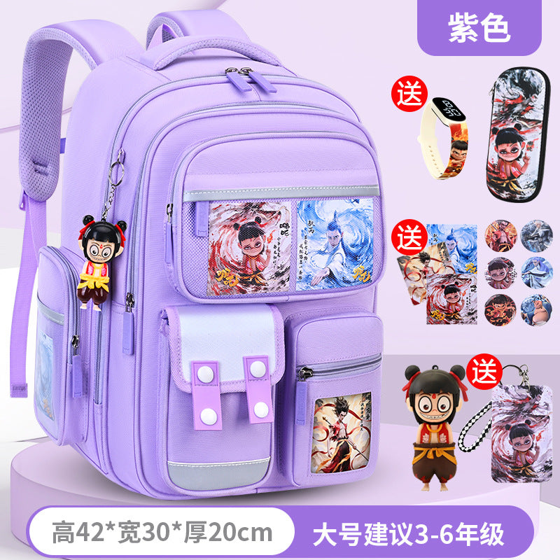 New nezha backpack for elementary school students, grades 1-6, lightweight, spine-protecting, load-reducing, large capacity for boys and girls