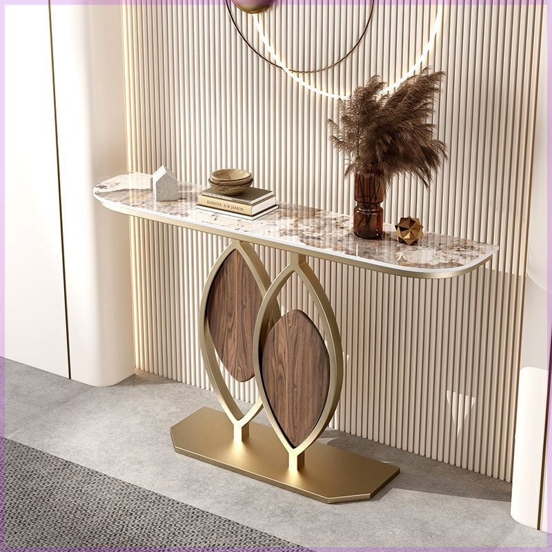 Italian slate creative entrance table, light luxury entrance table, normcore style grids entrance cabinet, wall-mounted semicircular end scene table