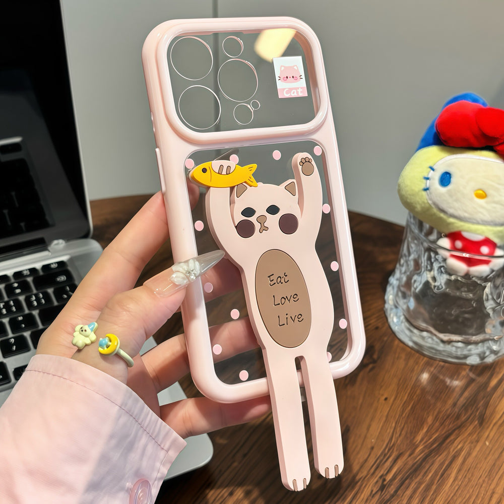 Suitable for iphone 17 pro, starry sky case, coffee cat cartoon, long-legged eagle rabbit stand, iphone 16 phone case