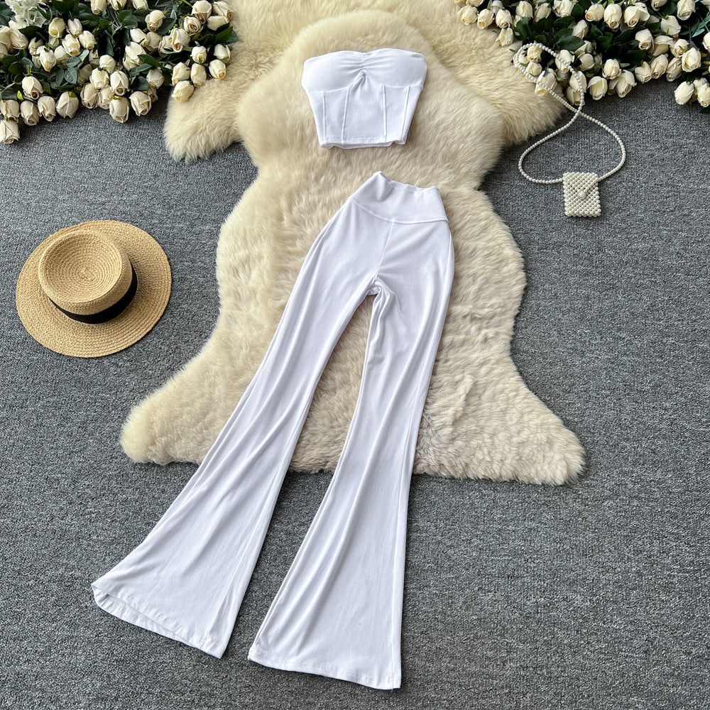 Sexy commuting style tube top tank top hot girl high waist flare pants women's summer casualtwo-piece setelegantsuit