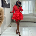 European and american cross-border women's fashion:  summer new arrival - elegant and stylish v-neck, 3d floral appliqué, ruffle hem mini dress