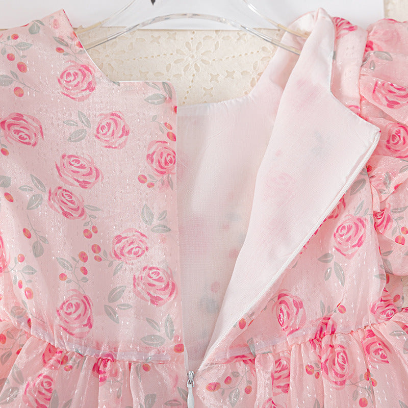 girl's pastoral style floral dress medium longprintingfashion style kids beach skirt fresh skirt
