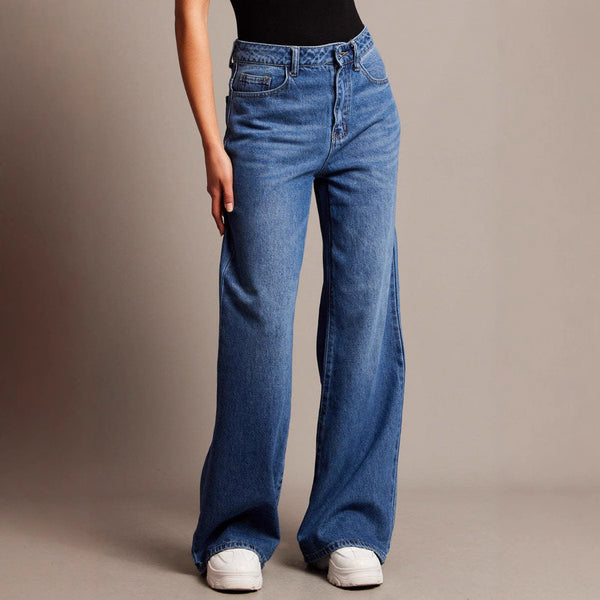European and American fashion retro high-waisted loose wide-leg pants straight jeans drape floor trousers women's