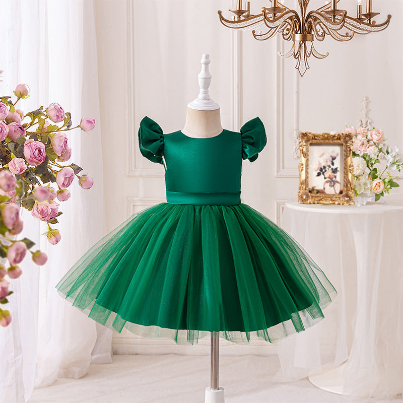 Girls' princess tutu dress flower girl dress kids' piano performance costume host outfit little girl's dress