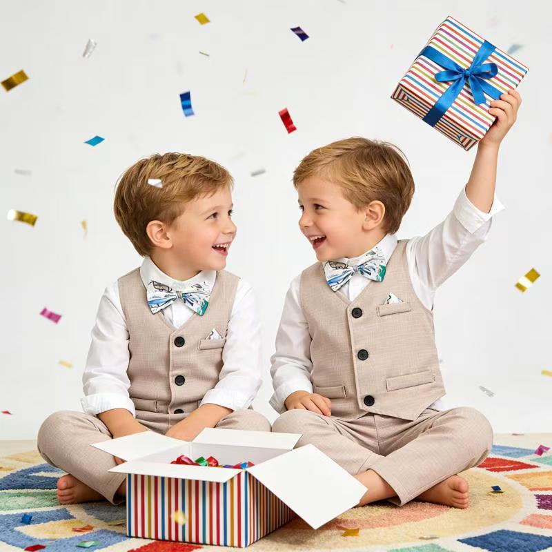 New arrival: factory direct british style boys' plaid vest, shirt, and trousers set - perfect for first birthday celebrations and formal occasions