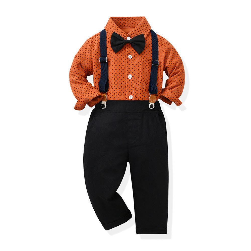 cross-border notice boyssuitlong sleevesprintingshirtoverallskids gentleman's dress first birthday costume