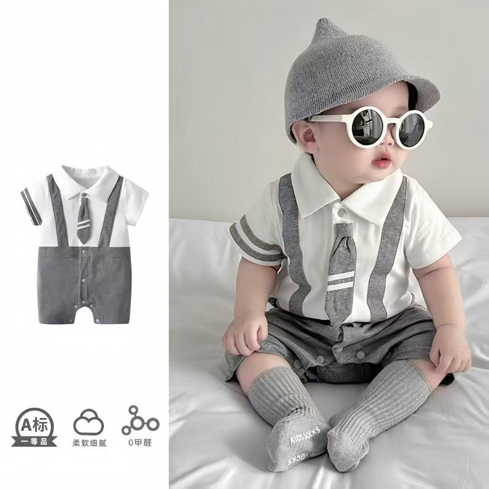 Summer lightweight infant romper - preppy style bodysuit for crawling babies - fresh, delicate, and casual onesie