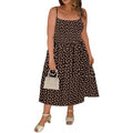 Amazon plus size midi dress women's  summer new polka dot square neck beach sundress