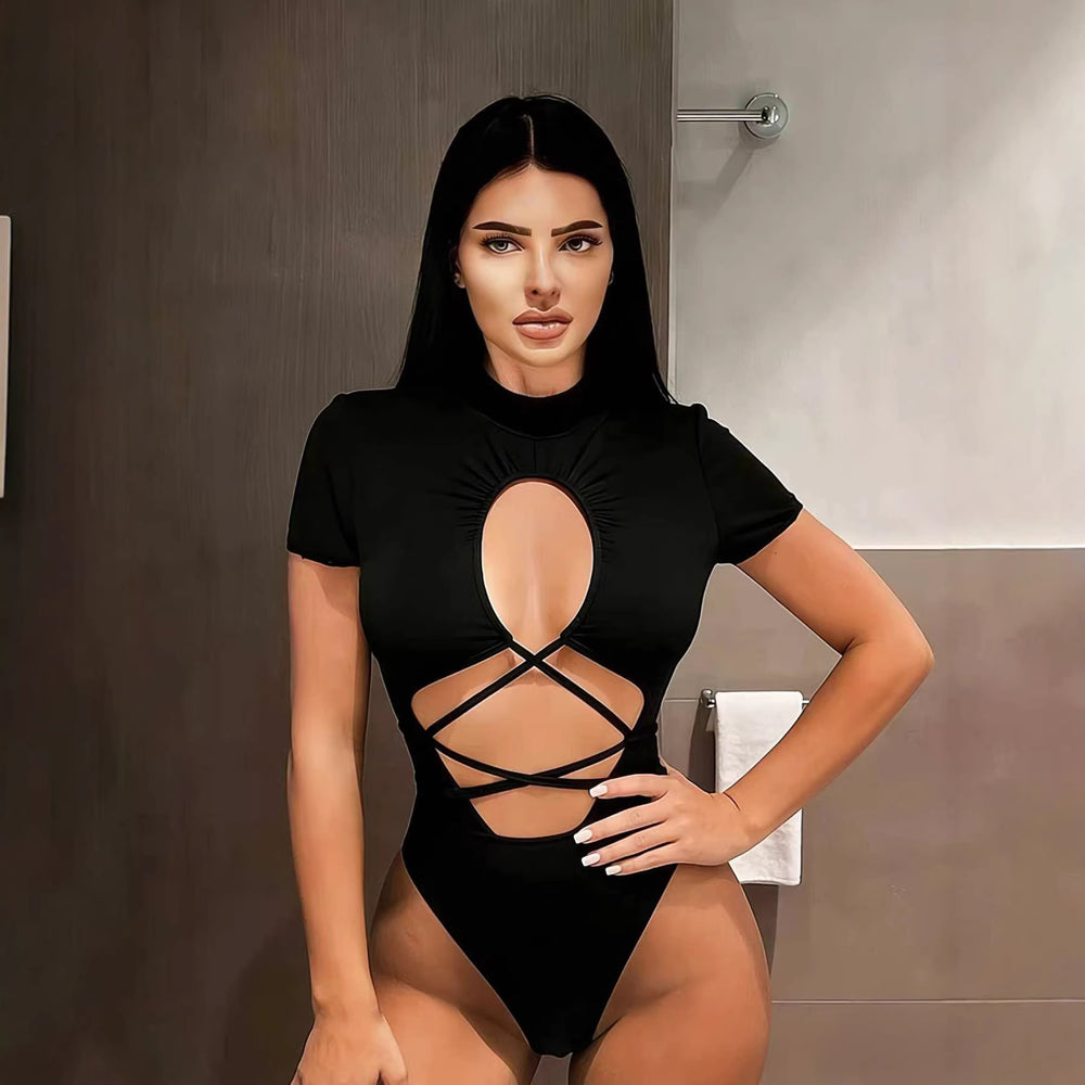 Sexy hot girl cutout bustier bodysuit - new summer slim-fit lingerie top - european & american style