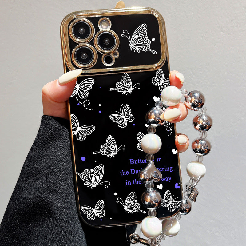 Large window electroplating suitable for apple 15pro butterfly starry sky mobile phone case iphonexr/13 bracelet soft protective cover