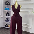 European and american cross-border women's fashion  autumn new arrival: high-end v-neck blazer vest top and wide-leg pants two-piece set