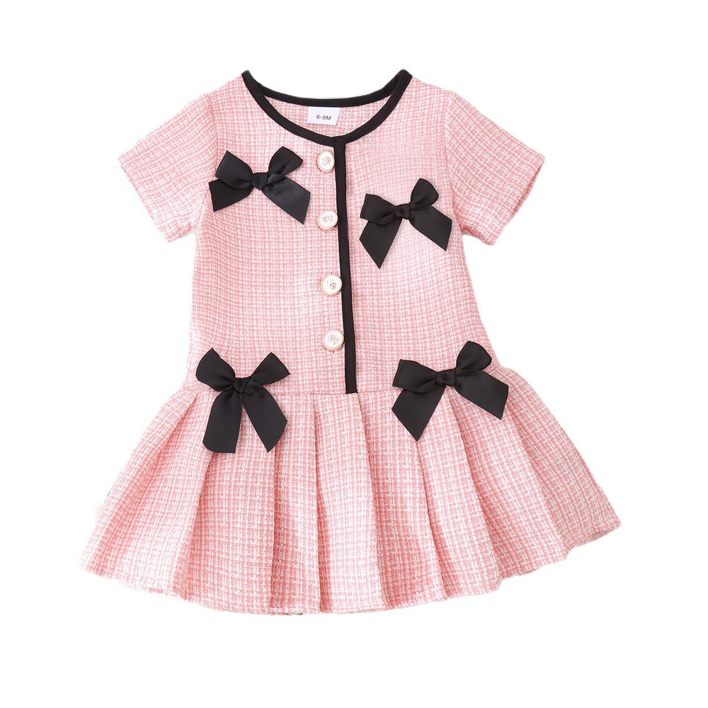 Kids clothing cross-border exportfall and winternew arrivalkids pink short-sleeved dress baby children's clothing