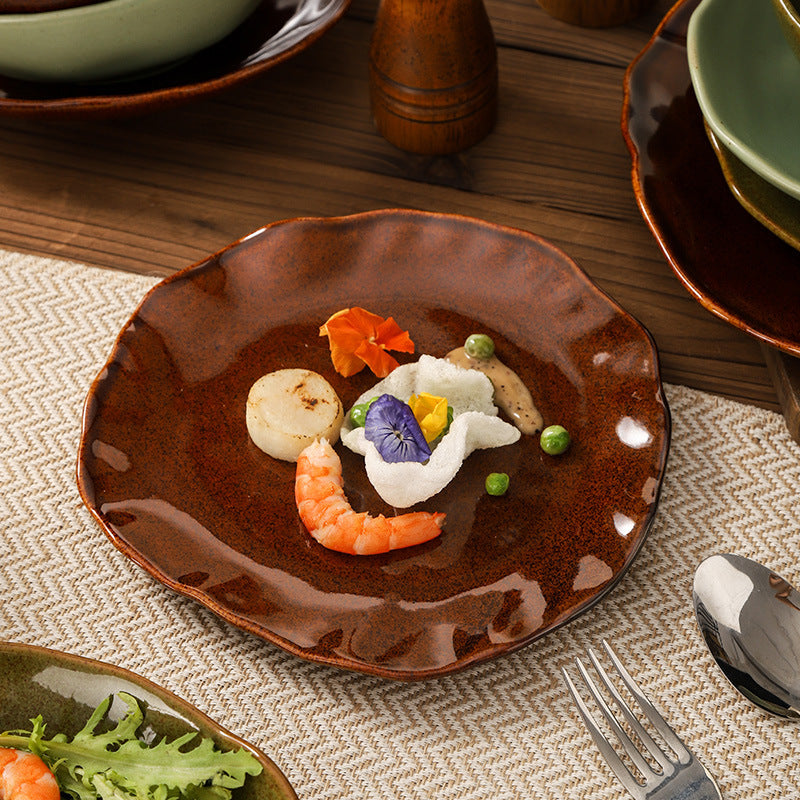 Stylish special-shaped bowls, plates, dishes, retro, good-looking restaurants, hotels, for home, steak plates, desserts, pastries, rice bowls
