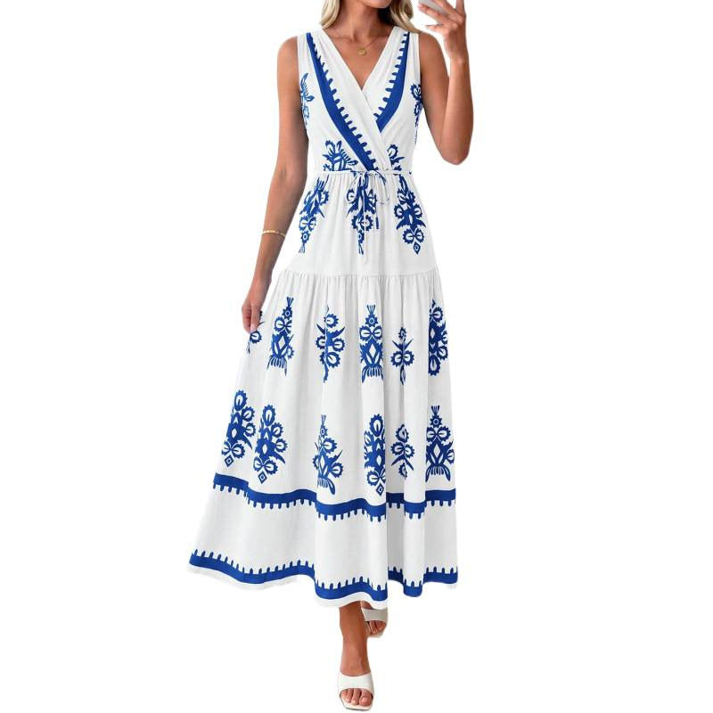 Amazon fashion v neck sleeveless suspender skirt women's  summer bohemia style beach vacation skirt