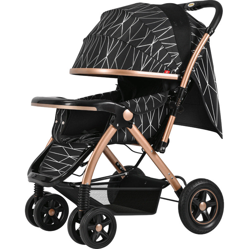 High-view stroller, convertible reclining, foldable four-wheel shock absorbing pram, two-way baby stroller for infants and toddlers
