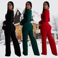 C7201 cross-border   fashion women's long-sleeve arm-hugging pants slim-fit solid color jumpsuit