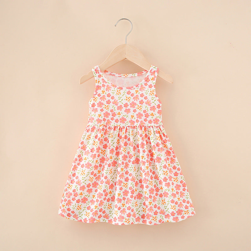 Summer korean style girls' a-line dress - printed milk silk sundress for toddlers and young children